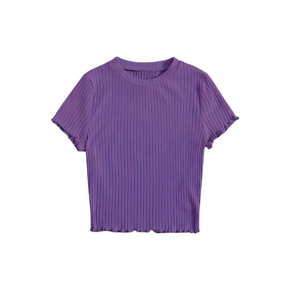 Pre-Owned Purple Lettuce Trim Crew Neck T-Shirt Sz L - Picture 2 of 6
